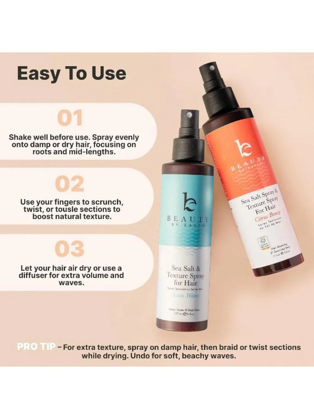 Aloe-Infused Sea Salt Spray for Beach Waves, Texture & Volume, Natural